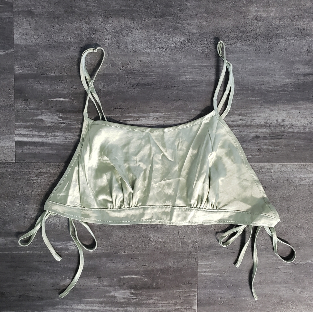 Mint Classic Side Tie Cropped Silky Tank